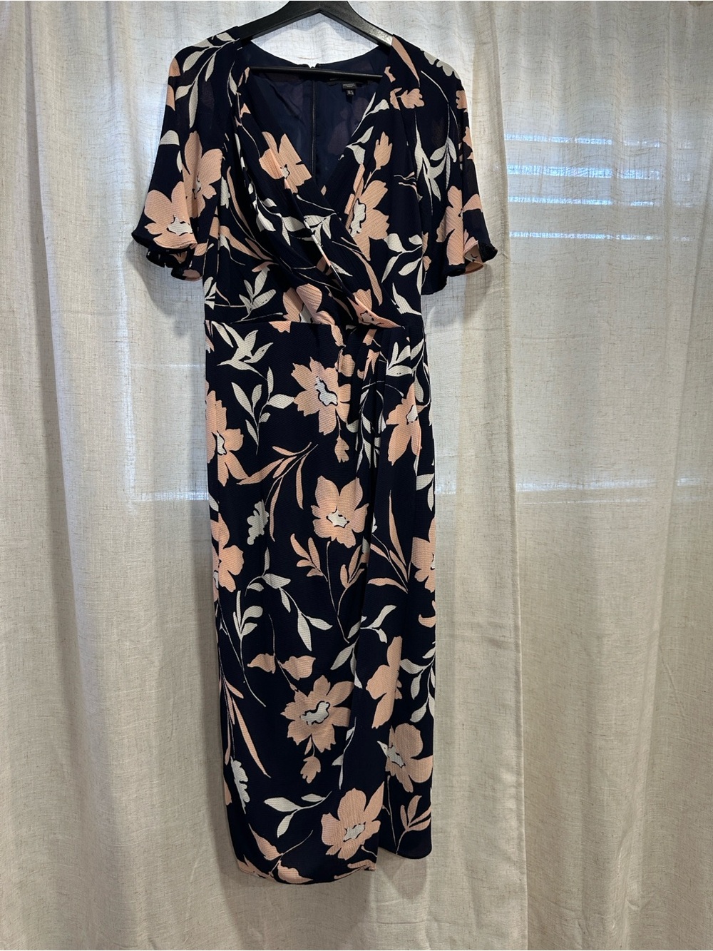 Maggy London Navy Wrap Midi Dress with Blush Floral